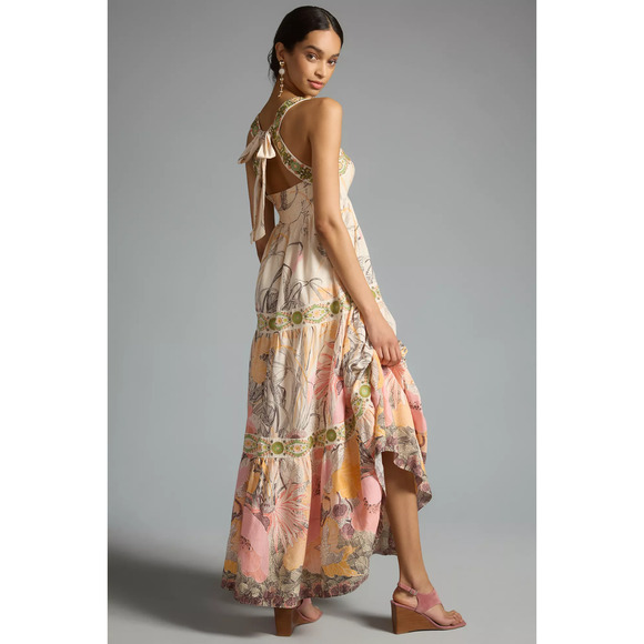 Anthropologie Square Neck Embroidered Maxi Dress XS Boho - Picture 3 of 13
